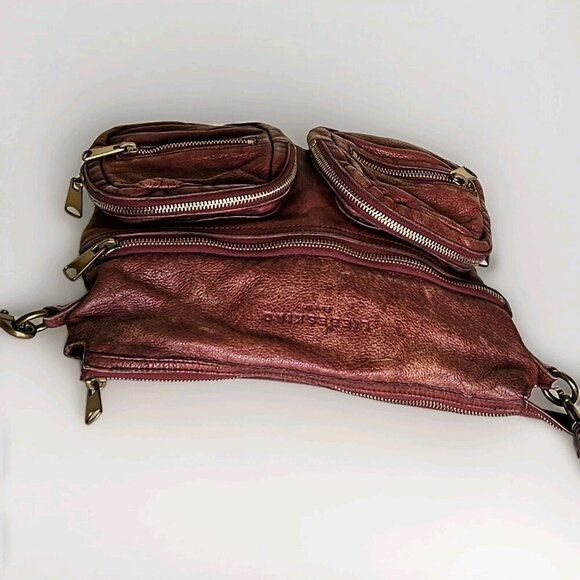 Liebeskind Crossbody Bag Anny Fire Red Aged Leather Zip Flannel Plaid Lined Boho - Picture 7 of 16